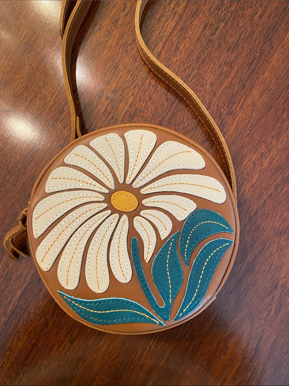 Portland Leather Goods Small Circle Crossbody Bag Purse Wildflower Honey Tan
